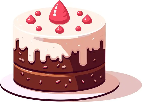 Illustration Einer Torte Mit Roter Kerze Und Einer Torte Auf — Stockvektor