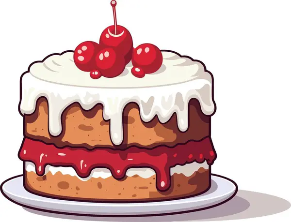 Kuchen Mit Roten Kirschen Illustration — Stockvektor