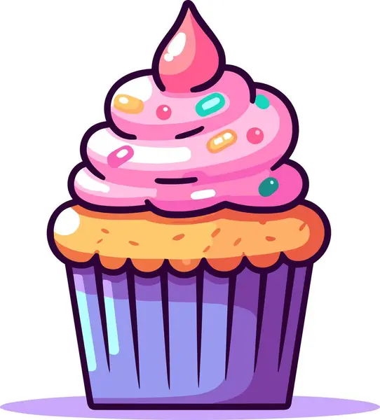 Cupcake Avec Glaçage Rose Illustration Vectorielle — Image vectorielle