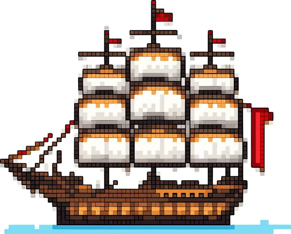 Pixel Art Style Old Ship — Stock Vector