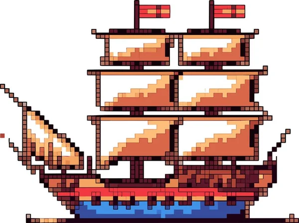 Pixel Τέχνη Πλοίο Pixel Τέχνη — Διανυσματικό Αρχείο