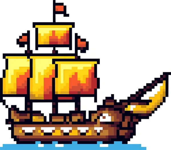 ピクセルアートスタイル 海賊船ピクセルアート — ストックベクタ