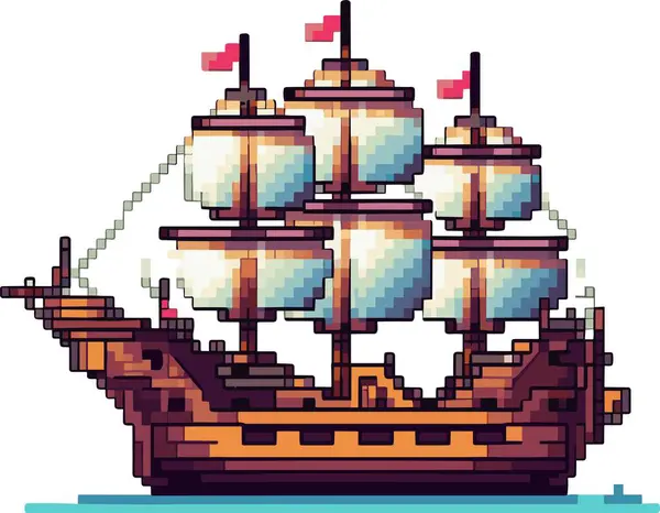 Pixel Ship Con Pixel Art Pixel Art Vector — Vector de stock