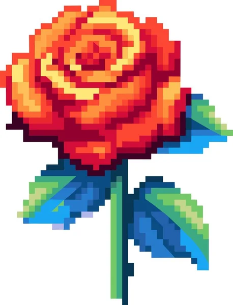 Pixel Τέχνη Του Κόκκινου Τριαντάφυλλου Λευκό Φόντο — Διανυσματικό Αρχείο