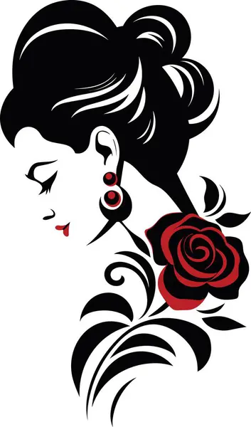 Beautiful Woman Rose Vector Illustration Sticker Tattoo — Stock Vector