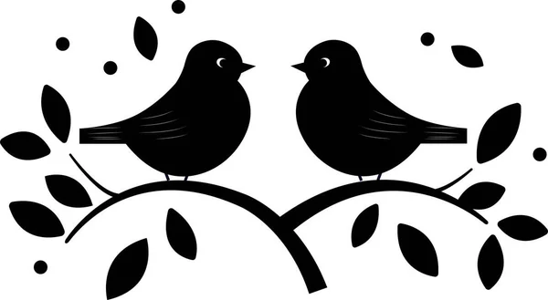 Dos Pájaros Sentados Vector Del Árbol Para Decoración Pared Diseño — Vector de stock