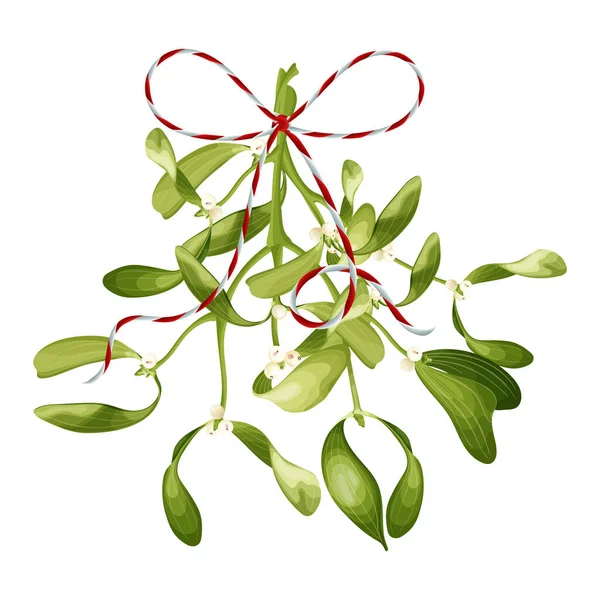Bouquet Gui Avec Ruban Décoration Noël Illustration Vectorielle Stock Sur — Image vectorielle