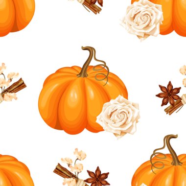 Turuncu balkabakları, bej güller, tarçın çubukları ve yıldız anasonundan oluşan kusursuz sonbahar deseni. Bu şenlik tasarımı sonbahar mevsiminin sıcaklığını çağrıştırıyor..