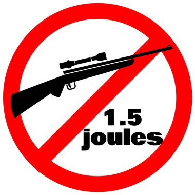 Weapons above 1.5 joules not allowed. Airsoft field forbidden red circle sign. clipart