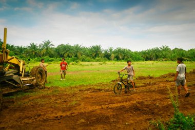 Kalimantan Timur, Endonezya 11 Eylül 2024. Yolu düzleştirmek için kullanılan not makinesi çalışıyor