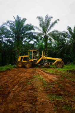 Kalimantan Timur, Indonesia 11 September 2024. The grader machine used to level the road is in operation