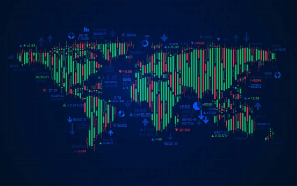 Concetto Borsa Valori Grafica Della Mappa Del Mondo Combinata Con — Vettoriale Stock