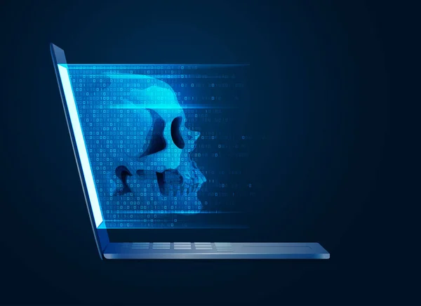 Concept Computer Virus Hacker Graphic Realistic Skull Computer Binary Code — 스톡 벡터