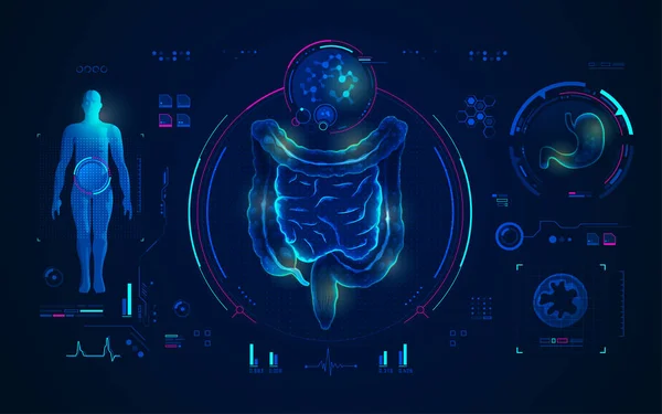 Concepto Tecnología Médica Gráfico Del Intestino Estómago Tema Rayos — Archivo Imágenes Vectoriales