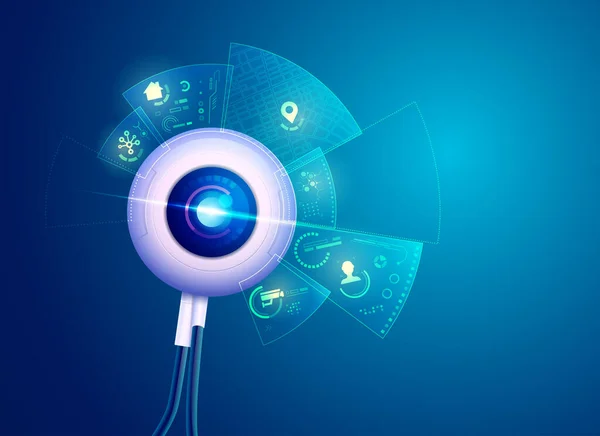 Conceito Tecnologia Vigilância Gráfico Olho Robótico Com Interface Digitalização —  Vetores de Stock