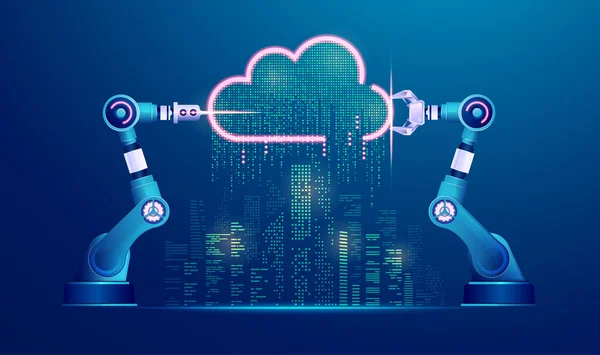 Conceito Cidade Inteligente Indústria Gráfico Braços Robóticos Com Computação Nuvem —  Vetores de Stock