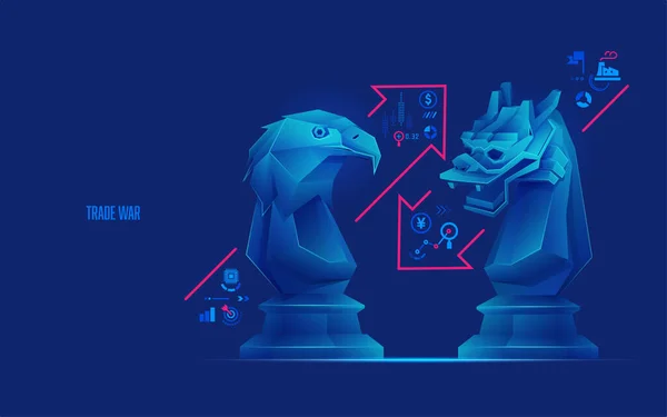 Concept International Trade War Graphic Eagle Chess Piece Dragon Chess — Vettoriale Stock