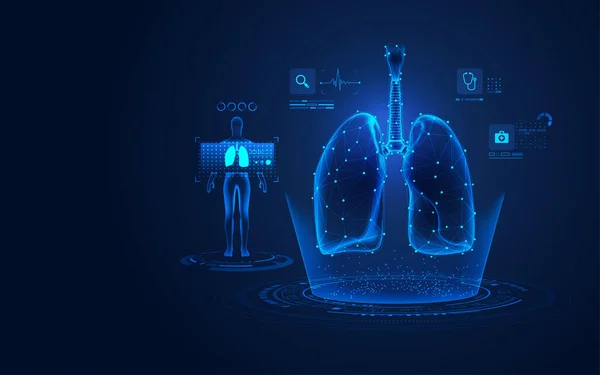 concept of medical health care technology, graphic of lungs with analysis data
