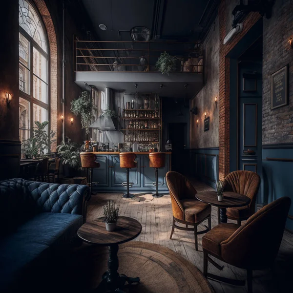 Cafe and bar in hotel loft style