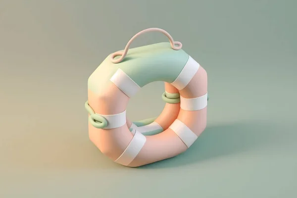 Tiny cute isometric design life buoy emoji 3d rendering