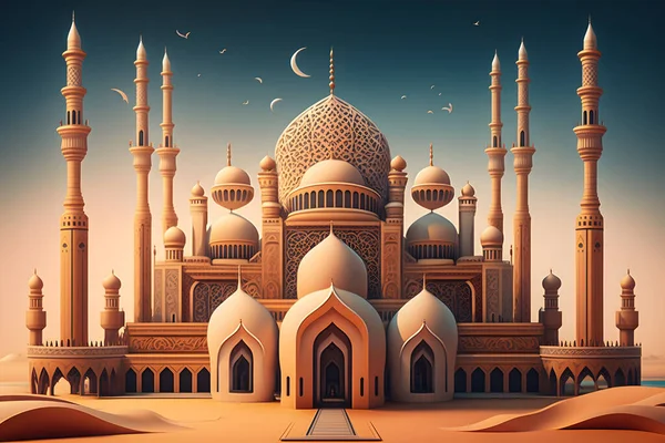 illustration of amazing architecture design of muslim mosque ramadan concept