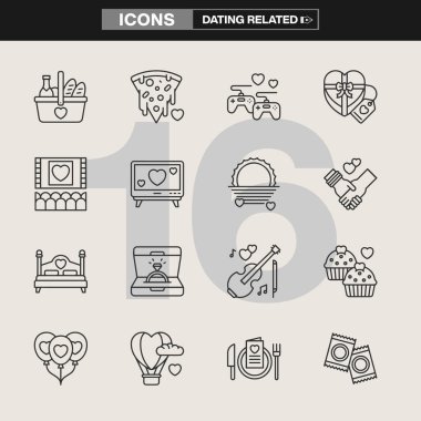 Romantik aktiviteler, hediyeler, yemek, seyahat ve boş zamanların yer aldığı 16 tane flört ikonundan oluşan bir koleksiyon. İlişki markalaştırma, UI / UX tasarımı, tebrik kartları, sosyal medya ve aşk temalı projeler için ideal