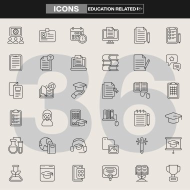 Temel Eğitim Simgesi Seti: Öğrenim, Okul, Üniversite, Çevrimiçi Kurslar, E-Öğrenim, Bilgi, Öğretmenlik, Mezuniyet ve Akademik Çalışmalar İçin Vector Grafikleri - Web siteleri ve eğitim için ideal