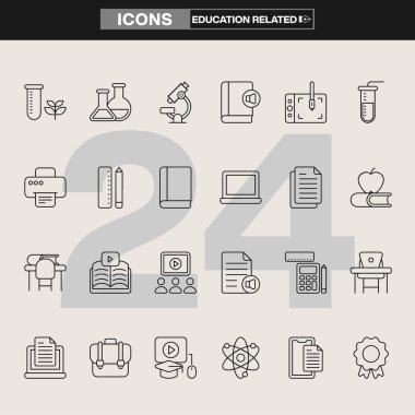 Temel Eğitim Simgesi Seti: Öğrenim, Okul, Üniversite, Çevrimiçi Kurslar, E-Öğrenim, Bilgi, Öğretmenlik, Mezuniyet ve Akademik Çalışmalar İçin Vector Grafikleri - Web siteleri ve eğitim için ideal