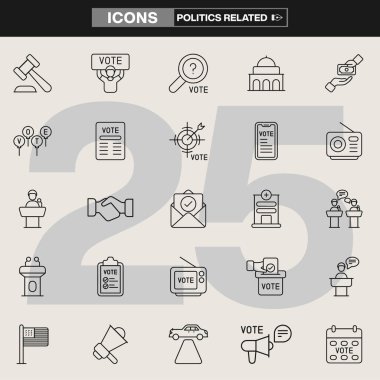 Kapsamlı Siyaset Simgesi: Seçim, Oy Verme, Hükümet, Demokrasi, Kampanya, Hukuk, Adalet, Siyasi Meseleler ve Haber Kuruluşları ve Siyasi Kampanya İçin Sivil Katılım Grafikleri