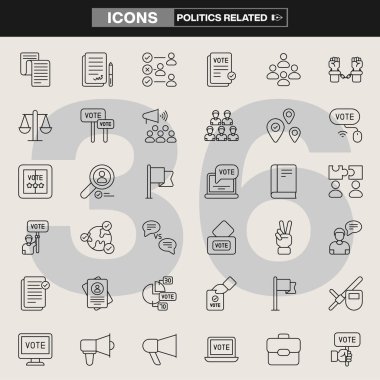 Kapsamlı Siyaset Simgesi: Seçim, Oy Verme, Hükümet, Demokrasi, Kampanya, Hukuk, Adalet, Siyasi Meseleler ve Haber Kuruluşları ve Siyasi Kampanya İçin Sivil Katılım Grafikleri