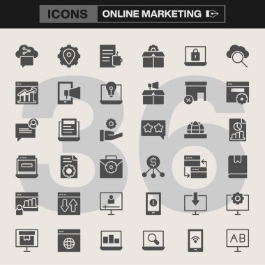 Çevrimiçi Pazarlama Simgesi Bulut Paylaşımı, Analiz, Güvenlik, Arama, Müşteri İlişkileri, Reklamcılık ve Dijital İş Çözümleri için Satır Sanatı Sembolleri