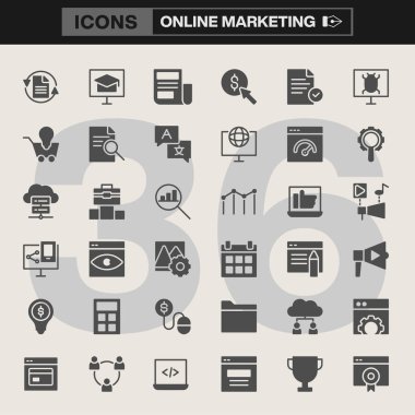 Çevrimiçi Pazarlama Simgesi Bulut Paylaşımı, Analiz, Güvenlik, Arama, Müşteri İlişkileri, Reklamcılık ve Dijital İş Çözümleri için Satır Sanatı Sembolleri