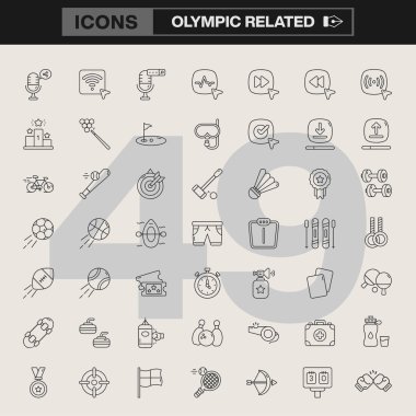 Olimpiyat Spor Simgesi: Mesleki ve Tanıtımsal Kullanım İçin Çeşitli Atletik Olayların Çizgi Sanat Sembolleri, Ekipman ve Temel Elementler