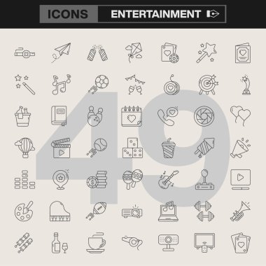 Entertainment Simgesi Çizgi Sanatı Sembolleri Müzik, Film, Oyun, Akıcılık ve Yaratıcı ve Ticari Kullanım için Dijital Ortamı Temsil Ediyor