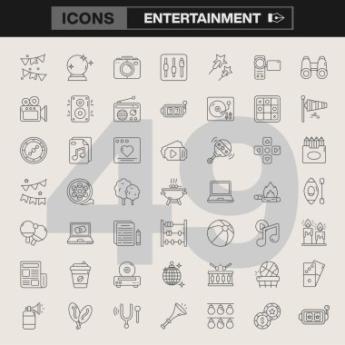 Entertainment Simgesi Çizgi Sanatı Sembolleri Müzik, Film, Oyun, Akıcılık ve Yaratıcı ve Ticari Kullanım için Dijital Ortamı Temsil Ediyor