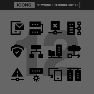 Networking and Technology Icon Set Featuring Line Art Symbols Temsili Bağlantı, Cloud Computing, Data Transfer, Security, and IT Infrastructure for Dijital and Print Design