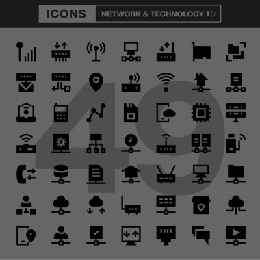 Networking and Technology Icon Set Featuring Line Art Symbols Temsili Bağlantı, Cloud Computing, Data Transfer, Security, and IT Infrastructure for Dijital and Print Design
