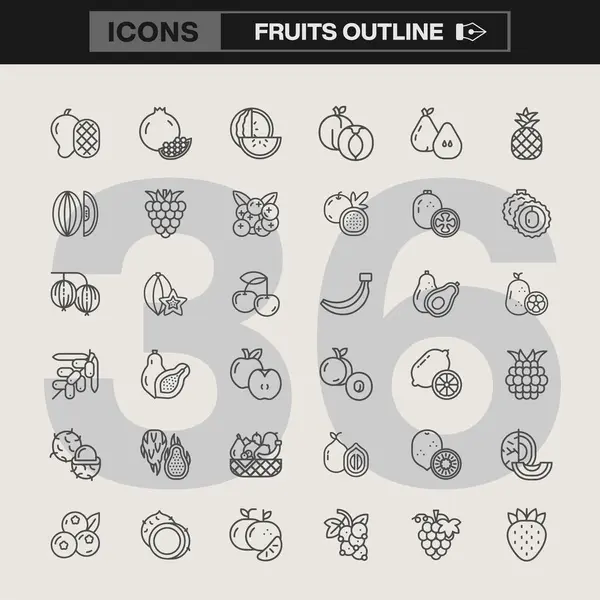 Elma, muz, mango, üzüm ve daha fazlasının basit çizimlerinin yer aldığı 36 adet düzenlenebilir meyve ikonu. Menüler, ambalaj, eğitim materyalleri ve grafik tasarım projeleri için ideal