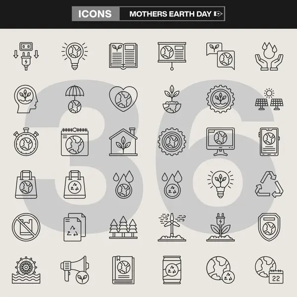 Sürdürülebilirlik, geri dönüşüm, yenilenebilir enerji, koruma ve çevre dostu sembollerin yer aldığı 36 Dünya Günü simgesinden oluşan bir koleksiyon. Çevresel farkındalık, UI / UX tasarımı ve eğitim projeleri için ideal