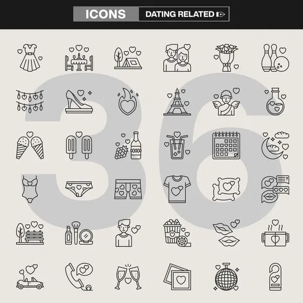 Romantik aktiviteler, hediyeler, yemek, seyahat ve boş zamanların yer aldığı 36 flört ikonundan oluşan bir koleksiyon. İlişki markalaştırma, UI / UX tasarımı, tebrik kartları, sosyal medya ve aşk temalı projeler için ideal