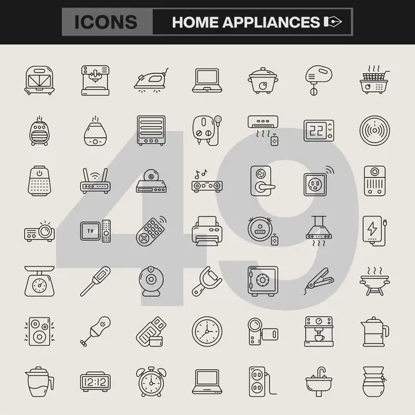 Minimalist Ev Aletleri Simgesi Çizgi Sanat Sembolleri Sunar Buzdolapları, Televizyonlar, Mikrodalgalar, Güvenlik Kameraları ve Dijital ve Yazdırma Tasarım Uygulamaları İçin Daha Fazla