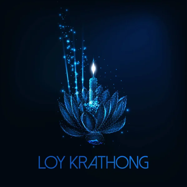 Loy Krathong Tai Festiwalowy Szablon Plakat Pływające Świecące Niskie Wielokątne — Wektor stockowy