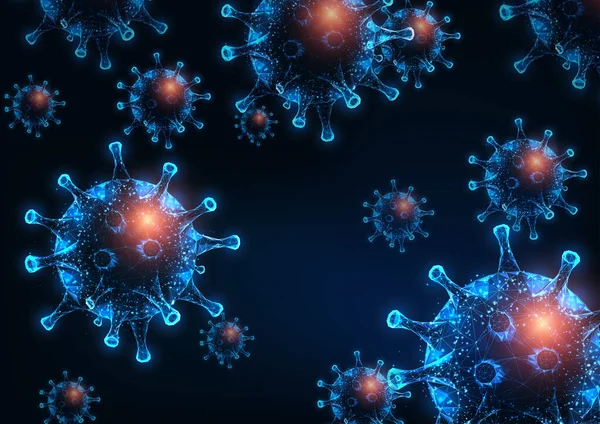 Futuristic Glowing Low Polygonal Hiv Influenza Rotavirus Cells Dark Blue — Stock Vector