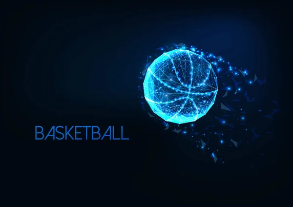 Fütürist Parlak Düşük Çokgen Basketbol Topu Koyu Mavi Arka Planda — Stok Vektör