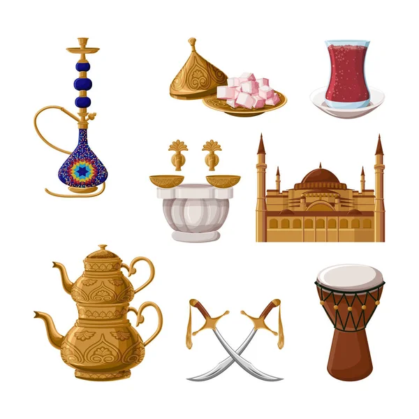 Turkish Traditional Heritage Icon Set Part Arabic Eastern Culture Cartoon — 스톡 벡터