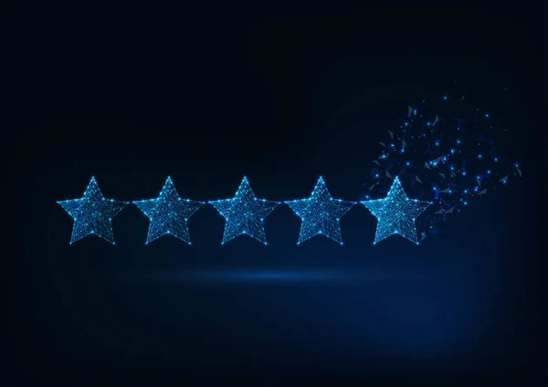 Five stars rating concept. Client satisfaction, luxury service evaluation. Futuristic low polygonal design vector illustration.