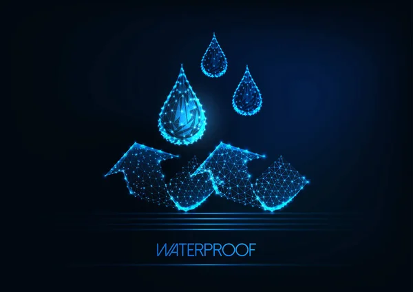 Futuristic Waterproofing Concept Glowing Low Polygonal Water Drops Arrows Dark — Stock Vector