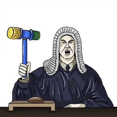 Elinde çekiç tutan bir yargıcın kavramsal ve komik illüzyonu. Belgede yargı kararlarında kısmi adalet ve yolsuzluğa atıfta bulunuluyor.