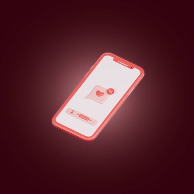 valentine bubble chat with smartphone 3d Illustration