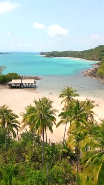 白い砂浜 ターコイズブルーの海 ヤシの木がある熱帯の楽園の島の息をのむような景色 — ストック動画
